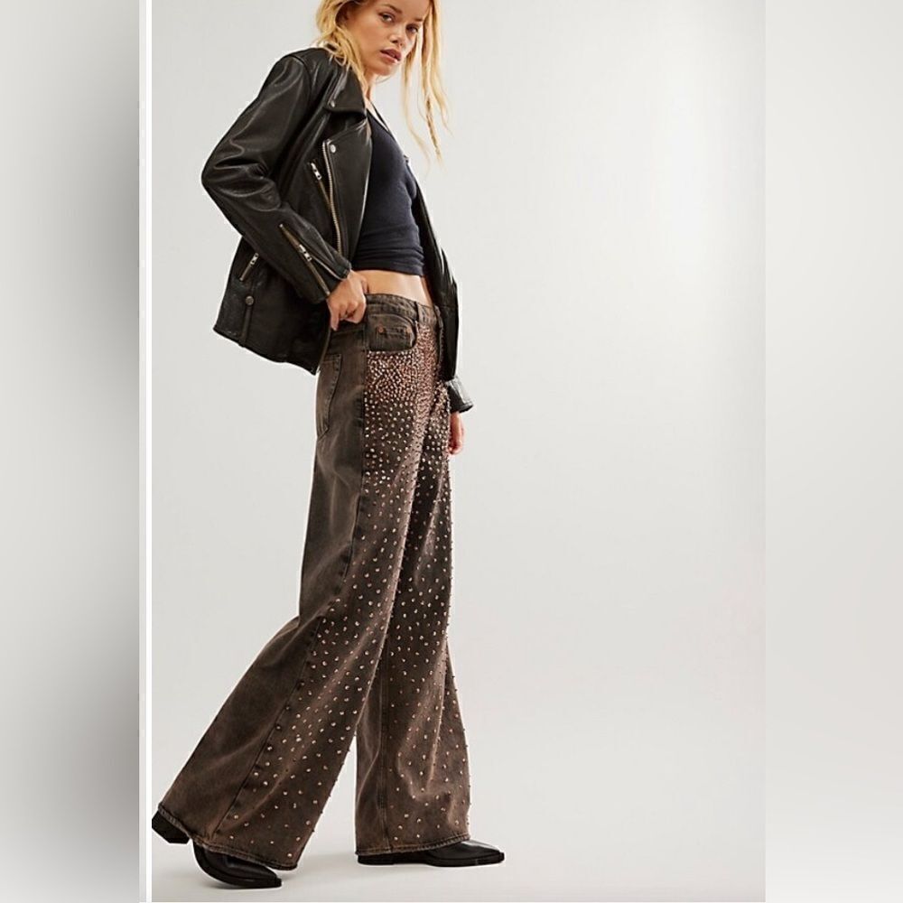 One Teaspoon x Free People Love Machine Wide Leg Embellished Jeans - Copper - Picture 9 of 14